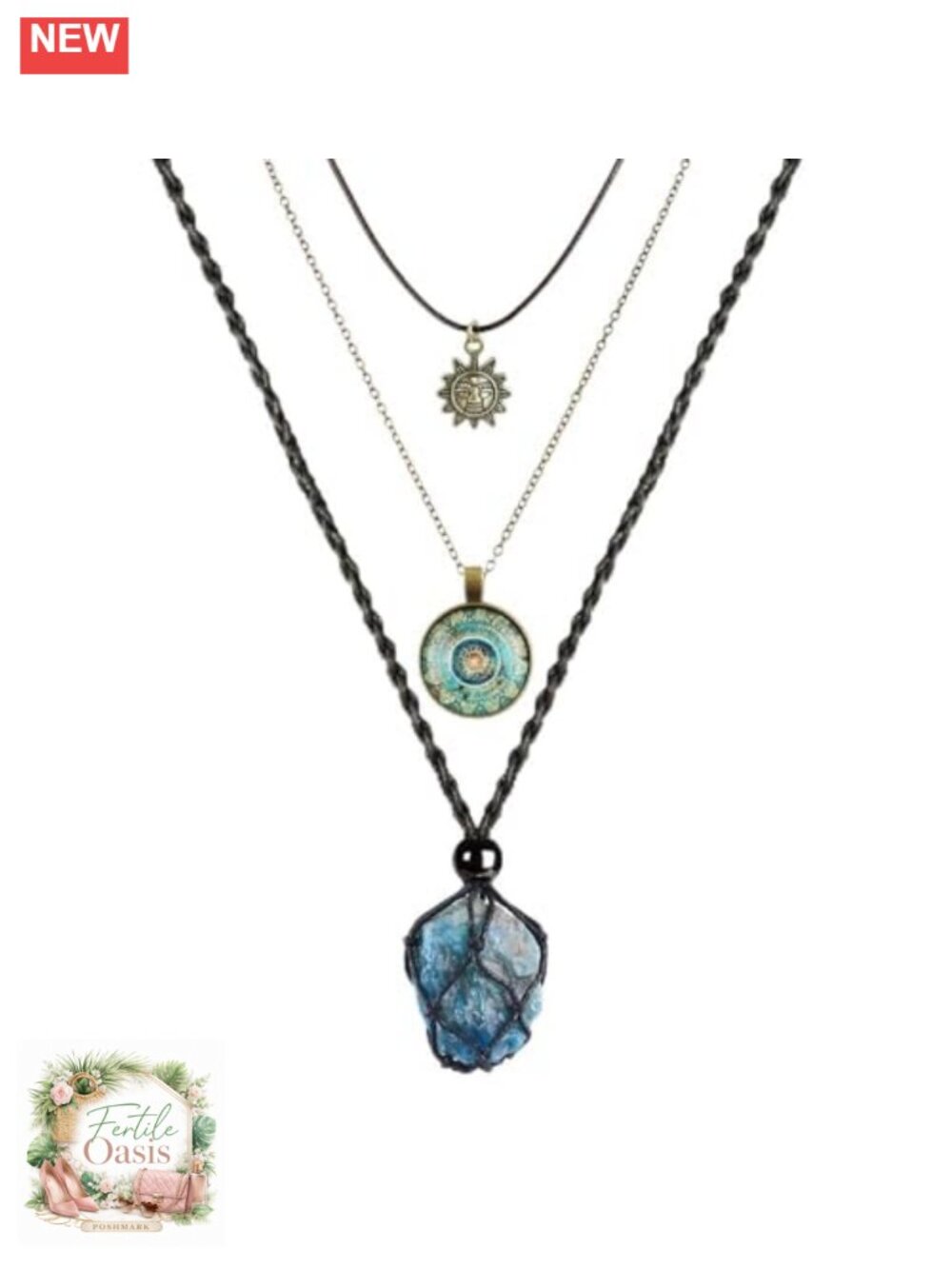 Vintage Ethnic Dainty Layered Choker Necklace Bohemian Natural Gemstone Pendant